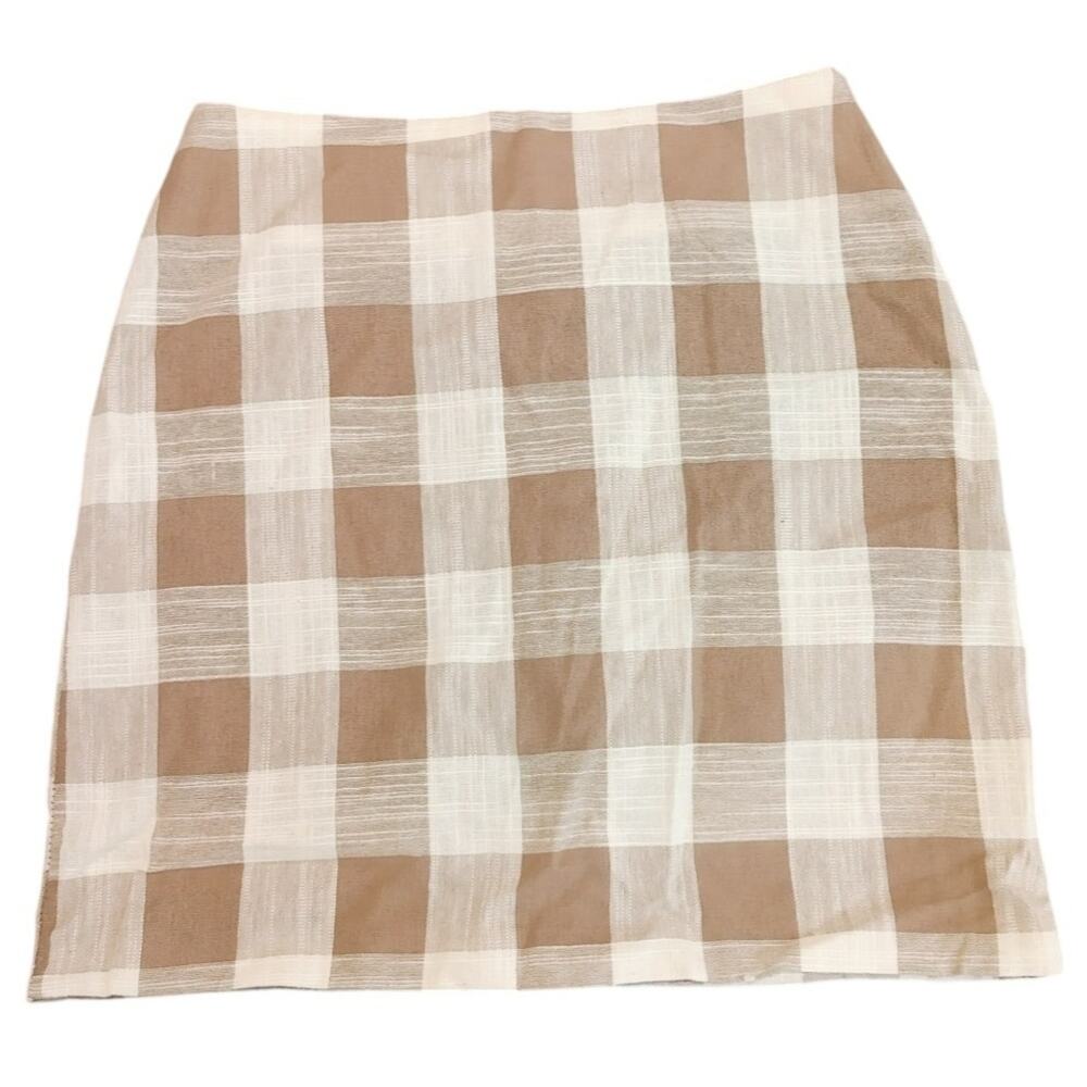 Storets Pencil Mini Skirt Lined Plaid White Brown Vintage Style Womens Small